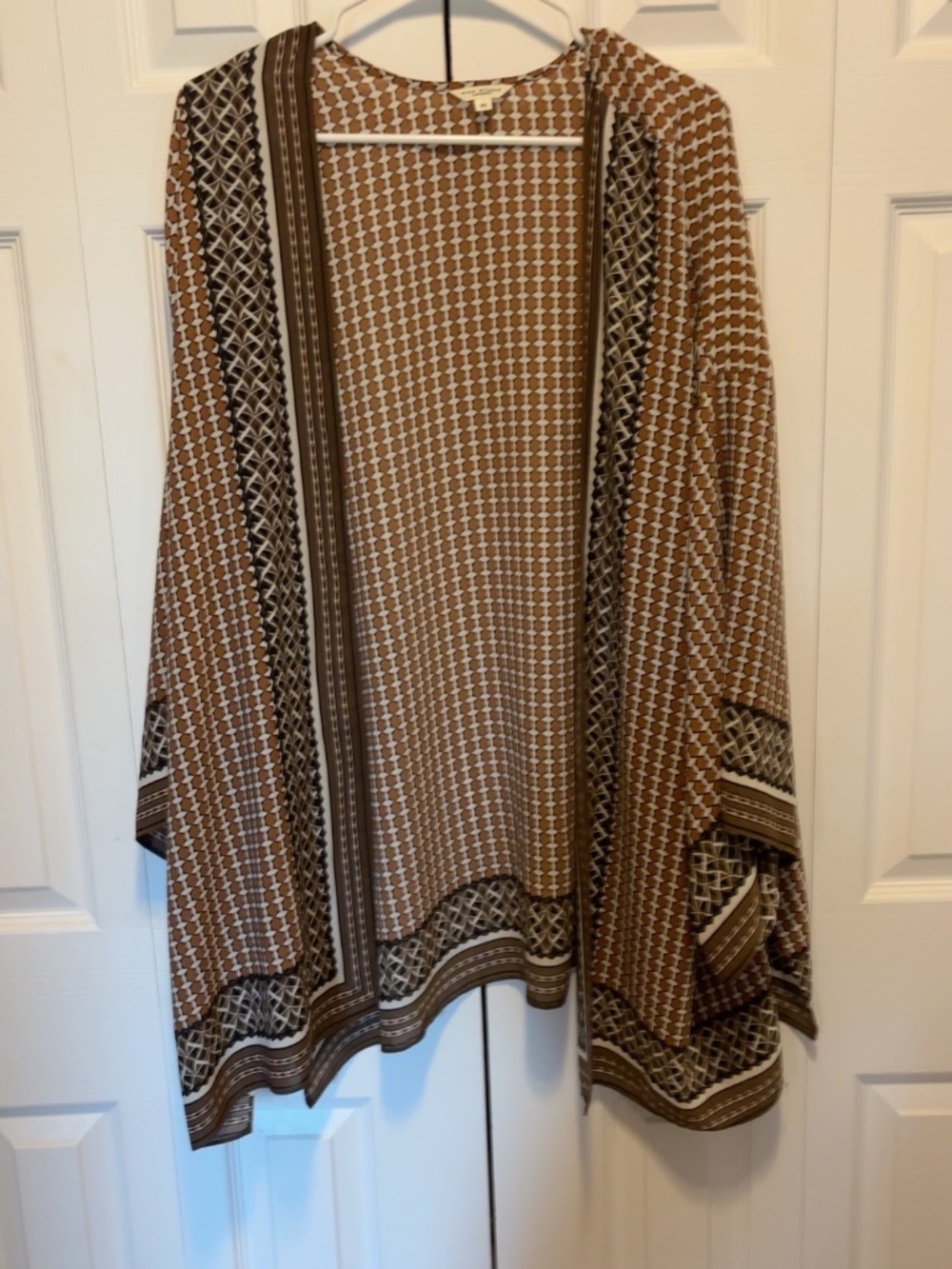 Max Studio London 3X Brown Cream Printed Kimono Cardigan Plus Size
